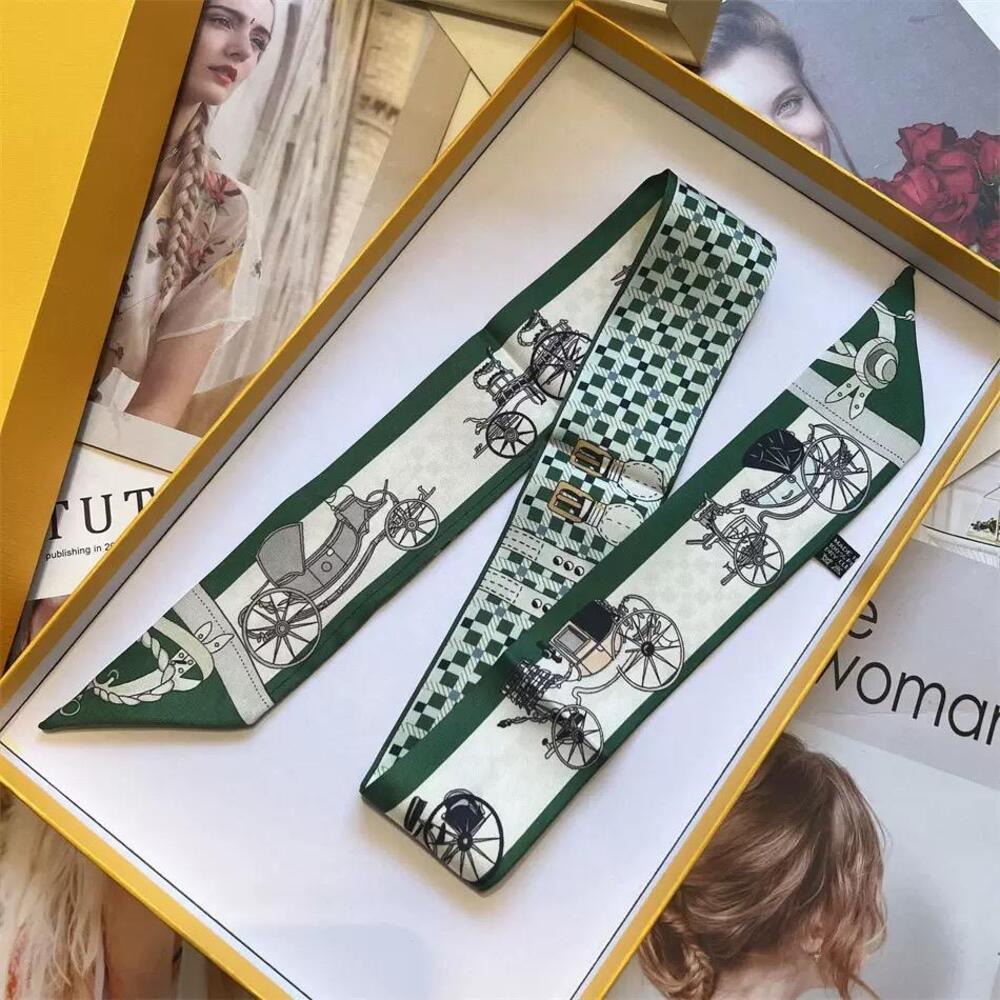 Luxury Style Carriage Rider Print Silky Skinny Purse Scarf Green